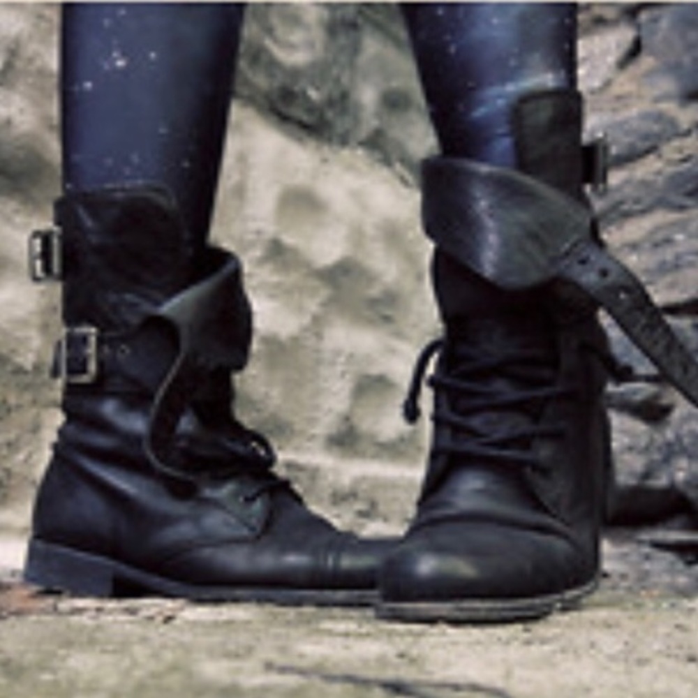 ALLSAINTS Damisi Black Leather Buckle Combat Boots